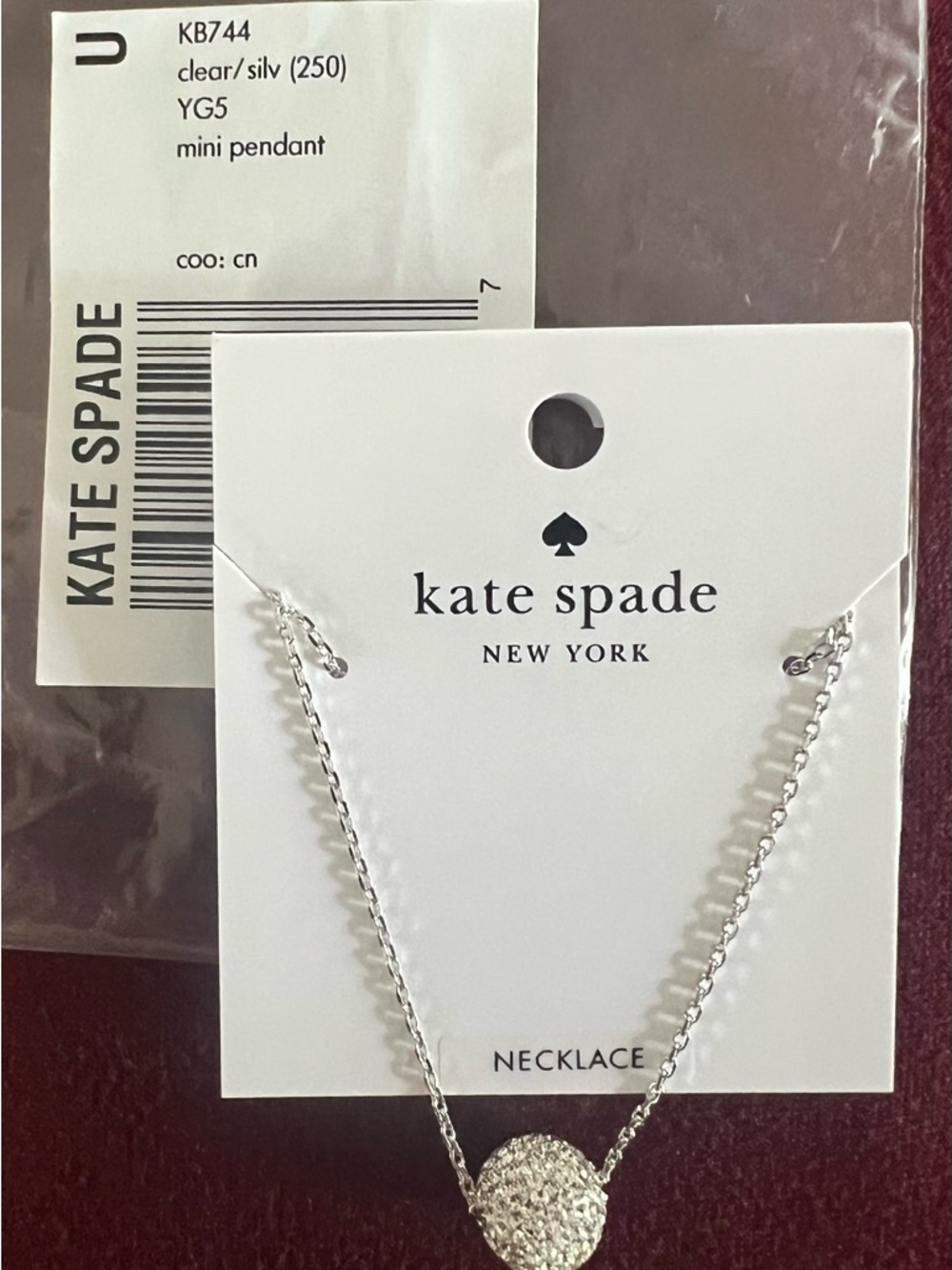 KATE SPADE ♠️ RAZZLE DAZZLE MINI silver pavé mini pendant necklace brand new - Picture 2 of 3